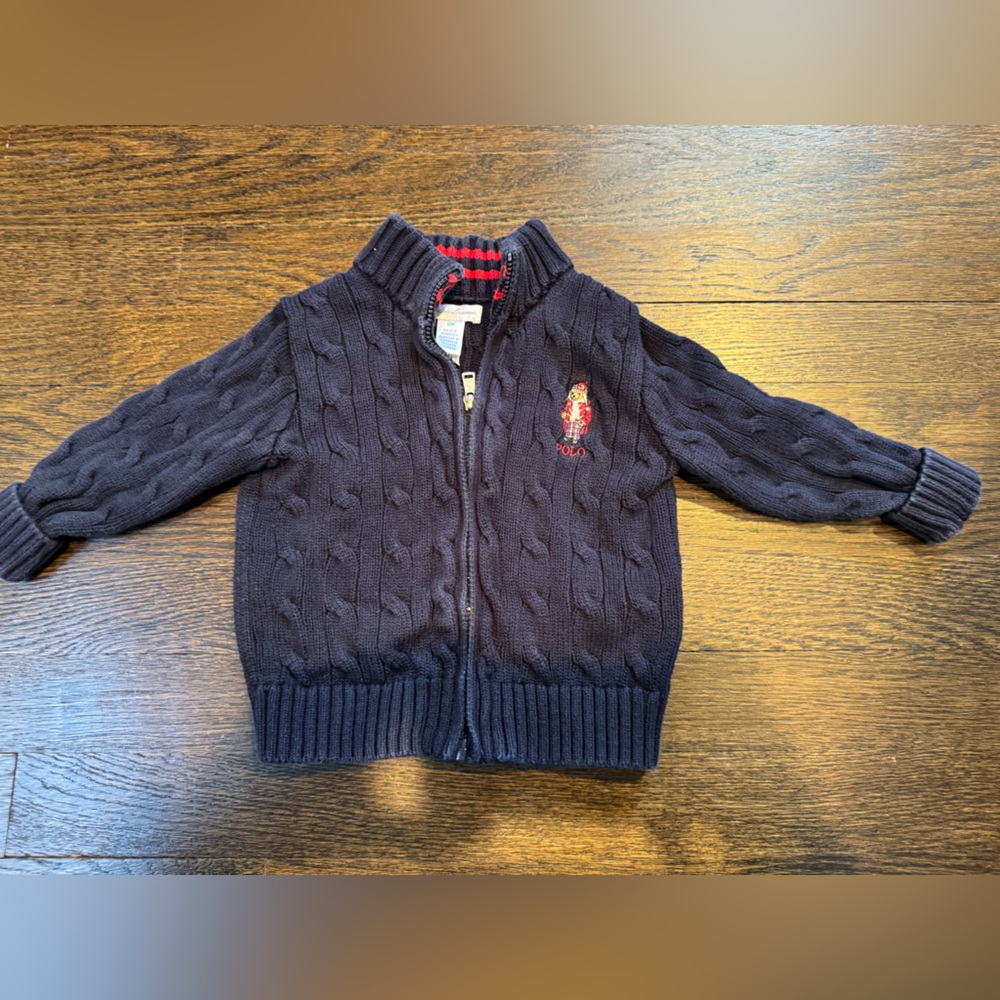 Ralph Lauren Navy 18M Cable Knit Zip-Up Sweater